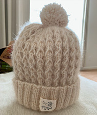Handmade Women's Beige Knit Wool Beanie Hat Pom-Pom One Size picture