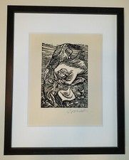ERNST BARLACH Original HAND SIGNED German Expressionist WOODCUT 1919 Framed picture