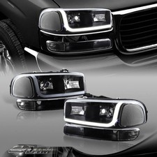 For 1999-2006 GMC Sierra 1500 2500 DRL LED Black Clear Headlights+Bumper Lamps picture