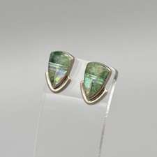 Steve Francisco Sterling Silver Green Turquoise Opal Inlay Stud Earrings Navajo picture