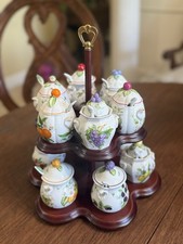 Vintage Lenox Orchard Jelly Jam Jar Set Of 12 Wood Stand – 1991 Complete 2 Tier picture