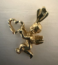 14K Gold Fairy Cherub Pendant Holding Heart 14KP Marked 1.4g Vintage picture