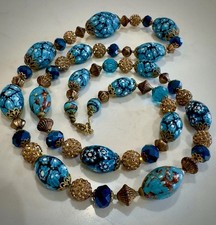 Stunning Rosario Leonardi Millefiori WITH Moretti Murano Aqua Beads Necklace picture