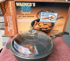 Vintage Wagner’s 1891 Original Cast Iron 10 1/4” Chicken Fryer W/Glass Lid #1288 picture