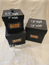 Rustic Primitive This And That Black Square Nesting Paper Mache Boxes ~ SET OF 3 picture