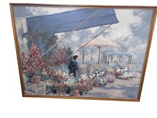 LEE REYNOLDS SIGNED Vtg impressionist-style oil painting on canvas French Market picture