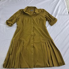 Sharagano Womens Shirt Dress Size 12 Olive Green Pleated Skirt Button Front picture