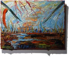 ORIGINAL█OIL PAINTING█IMPRESSIONIST ART█NATURE LANDSCAPE ABSTRACT DECO█POP OCEAN picture