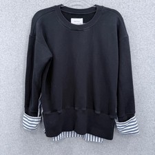 Current/Elliott Mixed Media Sweatshirt Women 0/XS Black Blue Stripe Layer picture