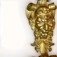 Antique French Solid Gilded Bronze/ Brass Bacchus / Green Man/ Devil Wall Hook picture
