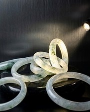 Natural Grade A Burmese Jade Bangle 58mm Translucent Moss Green Jadeite Bracelet picture