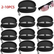 2-10Pack Sunglasses Hard Case Eye Glasses Black Clam Shell Zipper With Hook picture