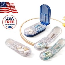 New PILL CUTTER Splitter Half Storage Compartment Box Medicine Tablet Holder picture
