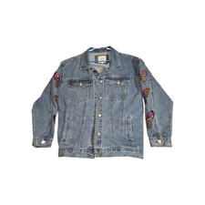 Fantastic Fawn 💯 cotton Denim Jacket M Butterfly Embellished Sequins Boho... picture