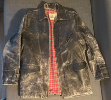 Original 1930s H.H. Brent calf leather jacket with full red tartan plaid lining picture