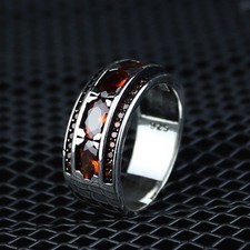 Handmade Men's Ruby Wedding Ring Sterling Silver Statement Ring picture