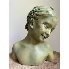 Laughing girl Bust Jean-Baptiste Pigalle 13” green antique style child decor picture
