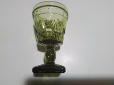 VTG Indiana Colony Park Lane Green Wine Glasses Square Footed Goblets 4 Set MCM picture