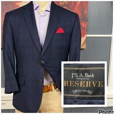 Jos A Bank Silk Wool Blazer Jacket Sport Coat Mens 42S Short Navy/Black/Brown picture