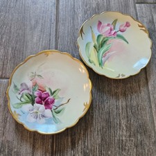 Vintage Pickard Hand Painted Plates Set of 2 Floral Scalloped Gold Gilt 6