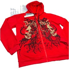 Romwe RED gothic Skull DANGEROUS Hoodie Mens 2XL Full Zip Sweatshirt jacket NEW picture