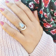 Genuine Moonstone 925 Sterling Silver Pear Shaped Crescent Moon Tear Drop Ring picture