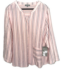 New NWT HABITAT Clothes To Live In Size Large Tunic Top Crinkle Pink Striped picture