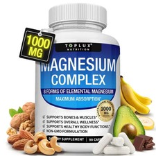 1-3Pack Toplux Nutrition Magnesium Complex 1000mg Supports 8 Elemental Magnesium picture