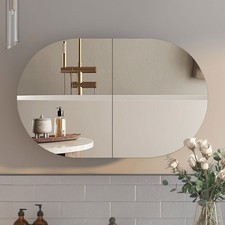 Oval Medicine Cabinet with Mirror Bathroom Mirror Cabinet with 5 Storage 2 Doors picture
