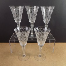 5 Tiffin Franciscan Cerise Water Glasses Goblets Etched Roses 7-7/8