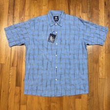 Vtg 90s Karl Kani Shirt Mens L Blue Plaid Button 100% Cotton Hip Hop Deadstock picture