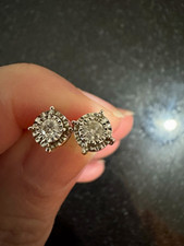 Vintage 14K White Gold ZEI Natural Diamond Miracle Cluster Stud Earrings 1.14g picture