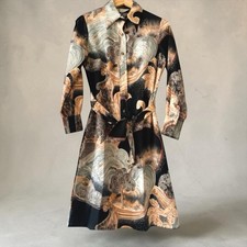 Vintage Lanvin Paris Shirt Dress Sash Japanese Scenic Print Size 8 1970s Belted picture