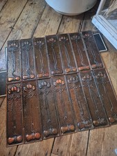 Antique Old art nouveau copper tin flower finger push door plates Reg# picture