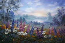 Wildflower Meadow Original Oil Landscape Painting Impressionist Floral Art Decor picture