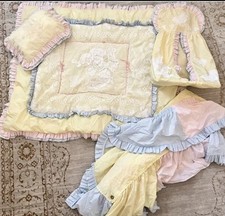 The Sweetest Vintage Crib Set - Blanket Quilt, Dust Ruffle Skirt, Diaper Holder, picture