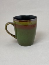 Vintage Sango Style Green Striped Stoneware Coffee Mug Brown Band Cup 12 oz picture