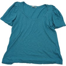 Sundry Teal Blue Pima Cotton Puff Sleeve V-Neck Top Size 1 Made in USA picture