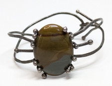 VTG Artisan Made Sterling Silver Brutalist Picture Jasper Cabochon Bracelet picture