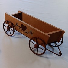 Wooden Wagon Rustic Primitive Wood Metal Folk Art Country Painted Heart Pattern  picture