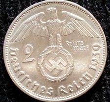 German WWII 2 Reichsmark SILVER Genuine Coin (1936-1939) Historical WW2 Artifact picture