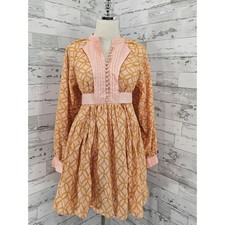 Roiii ASA Fashion Peach Orange Eyelet Mini Dress Long Sleeve Boho Small picture