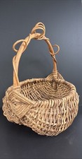 PRIMITIVE Rustic Woven Basket grapevine Handle Oval Buttocks Farmhouse Vintage picture