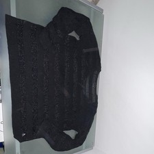 Theory Women’s Black Glitter Striped Knit Crew Neck Pullover Sweater M picture