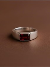 Garnet Ring- 925 Sterling Silver Oval Bezel Ring picture