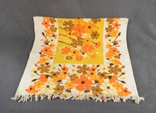 Vtg Mid Century Flower Bath Guest Fringe Towel Orange Yellow  Brown Boho NOS picture