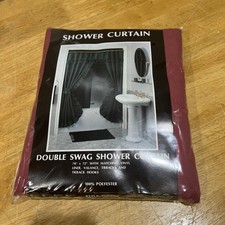Vtg Maroon Red Double Swag Shower Curtain Set NOS 80s 90s Cottagecore Tieback picture