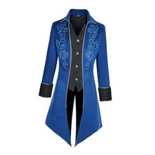 MOFOVELY Men Victorian Steampunk Tailcoat Pirate Coat Jacket Medium Blue picture