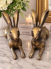 TWO Antique Gold Bunny Rabbit Bookends Vintage Style Bookends Figurines 9” picture