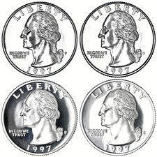 1997 P D S Washington Quarters Silver & Clad Proof & BU 4 Coin Year Set picture